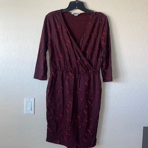 Boden Cressida Dress Faux Wrap Jersey Maroon Dots Size 6. With pockets. EUC